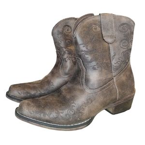 Roper Women's Brown Laser Print Snip Toe‎ Cowboy Booties size 6.5